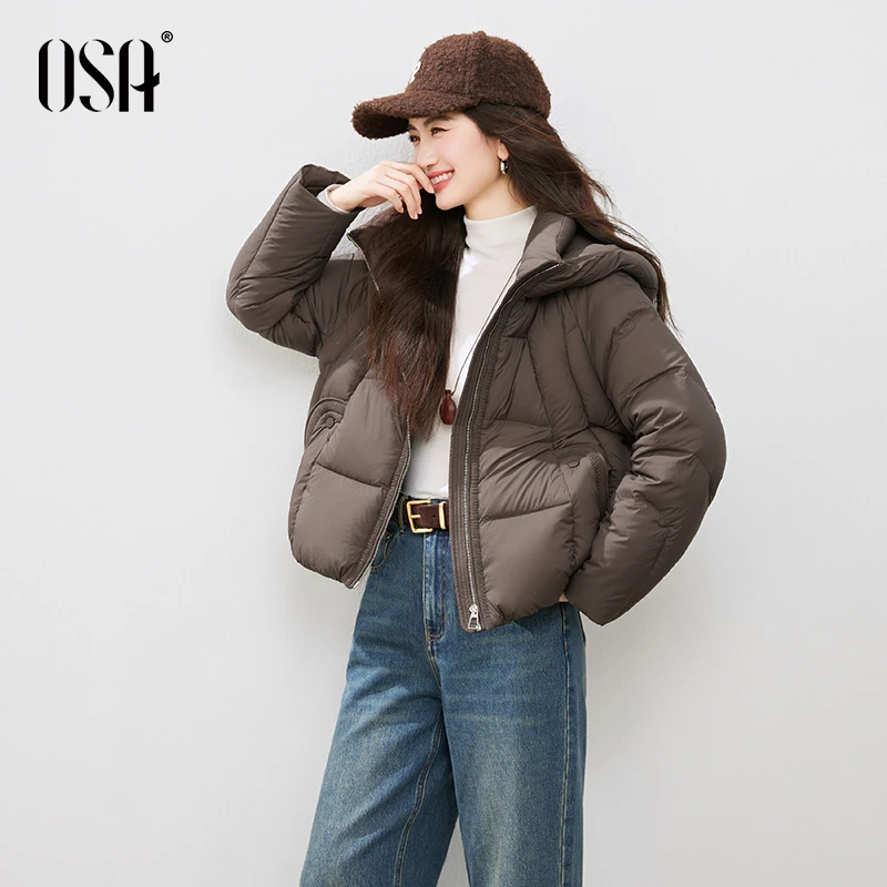 OSA/ 连帽立领白鸭绒女保暖宽松短外套面包服S125D20004