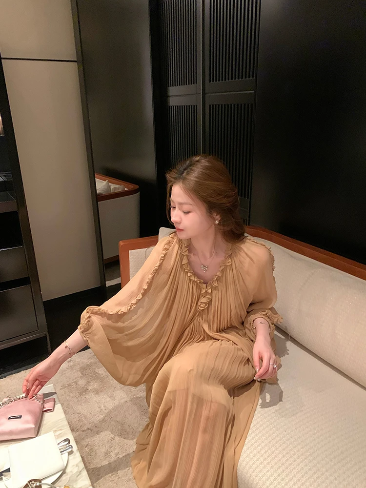 崔与熙|CUIXI【南洋贵妇】显瘦气质长袖时尚春季法式宽松连衣裙裙子