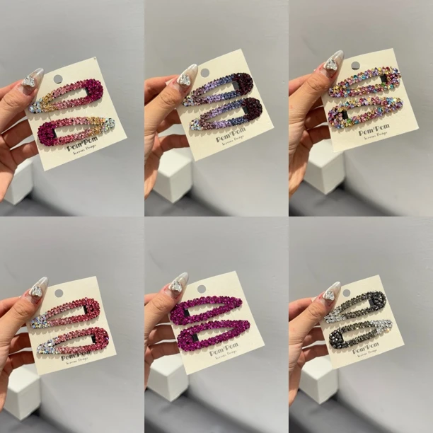 彩钻水钻泫雅渐变彩虹长方形三角水滴bb夹发夹边夹留海夹