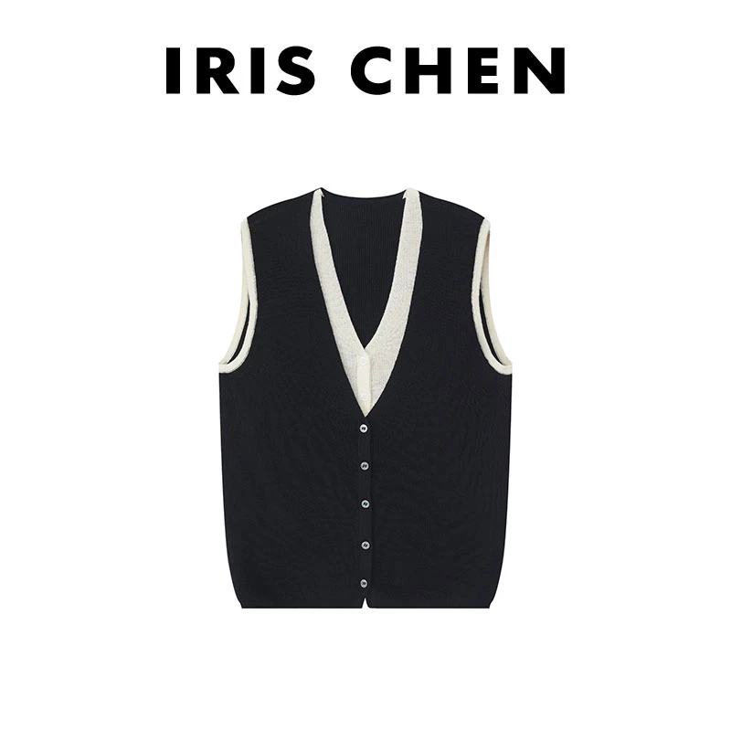 【现货】IRIS CHEN 千纸鹤 2025秋冬“美丽诺绵羊毛”假两件针织马甲