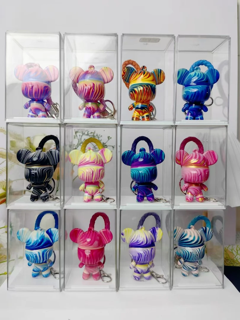 【幻彩下播做3 同色不同纹】流体迷你小熊钥匙扣钥匙链无亚克力盒子