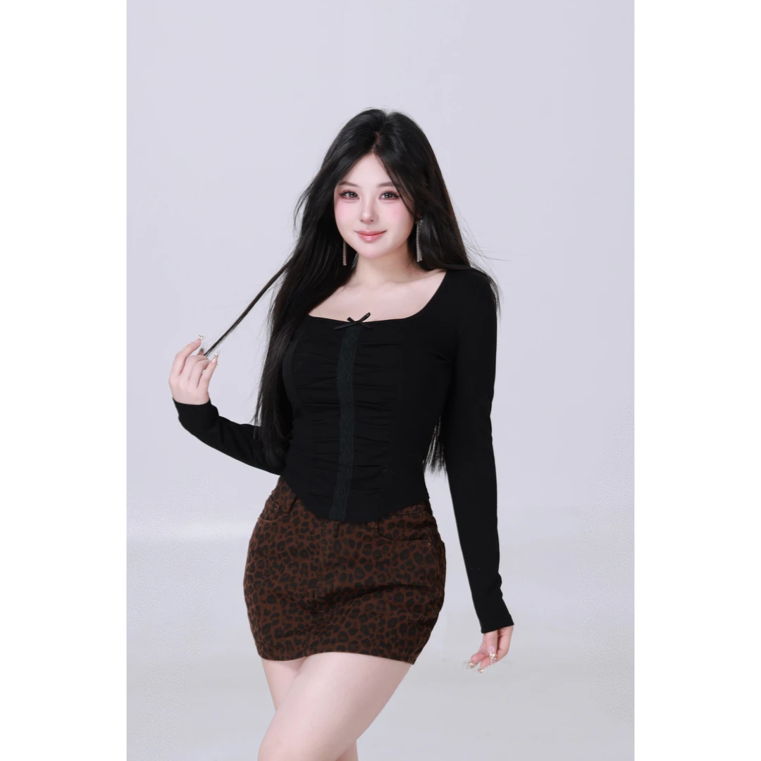 现现MengFairy 【豹纹半裙】性感豹纹高腰牛仔显瘦半身裙4260M