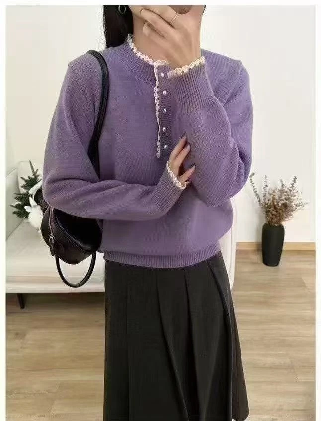 蕾丝毛衣女2025新款爆款洋气时尚内搭针织打底衫上衣A26