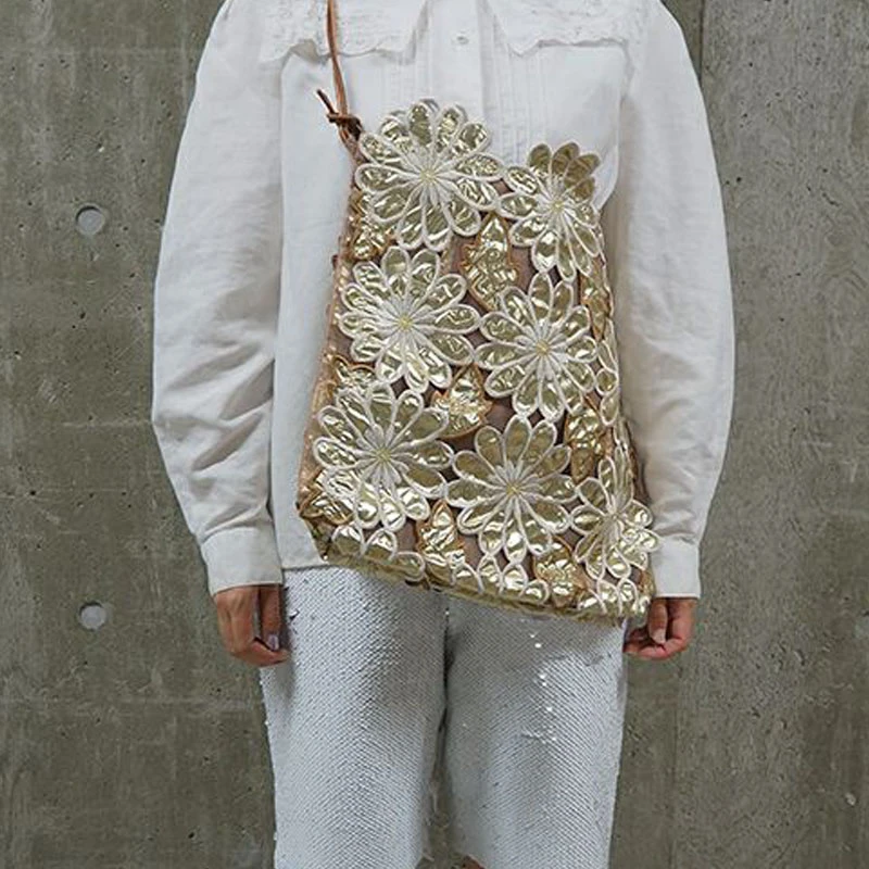 casselini银色日系小众设计轻薄镂空刺绣花朵大容量托特单肩包女