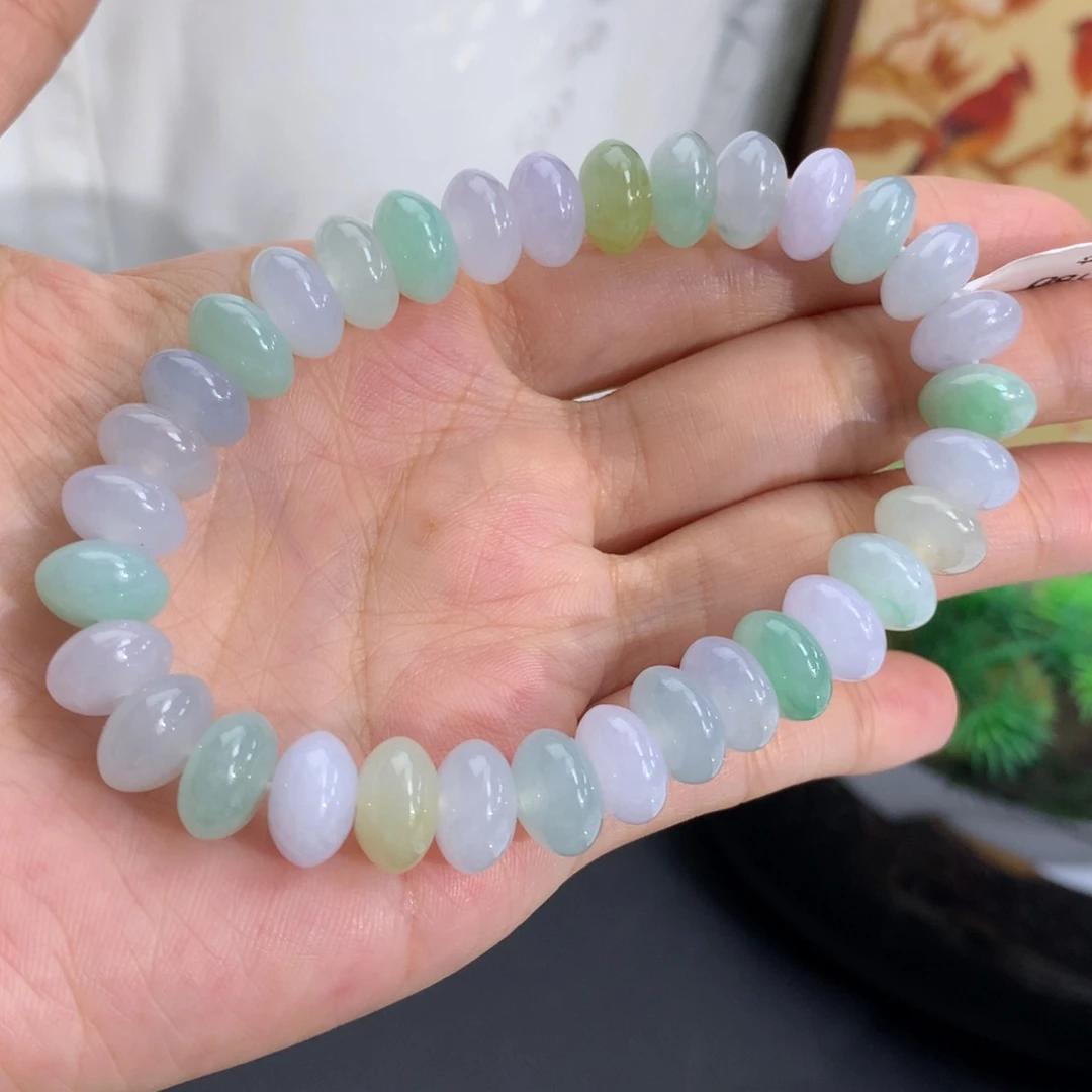 翡翠未镶嵌手串卡10胶润多宝鼓珠手串