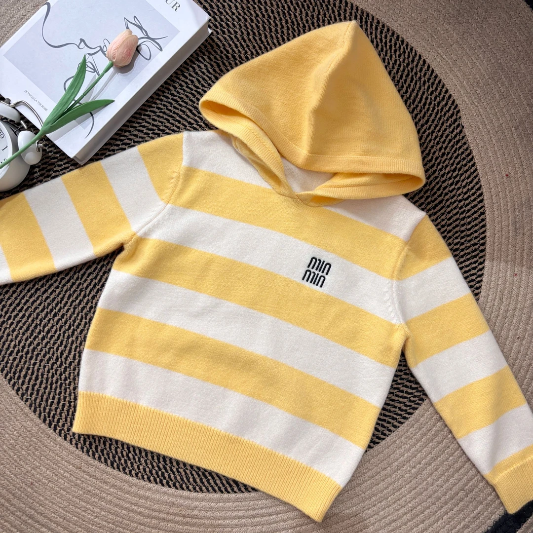 【亲子装】爱依服女童2025春新款韩版时尚洋气针织连帽条纹毛衣