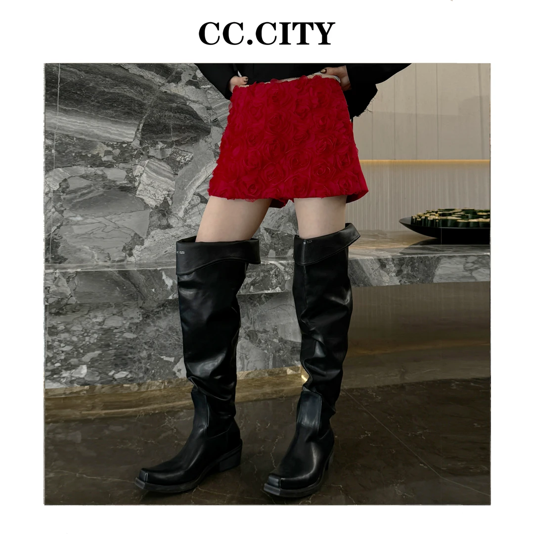 【蔡丽丽】ins风法式复古红色玫瑰花瓣重工显瘦个性短裙裤女6x1397