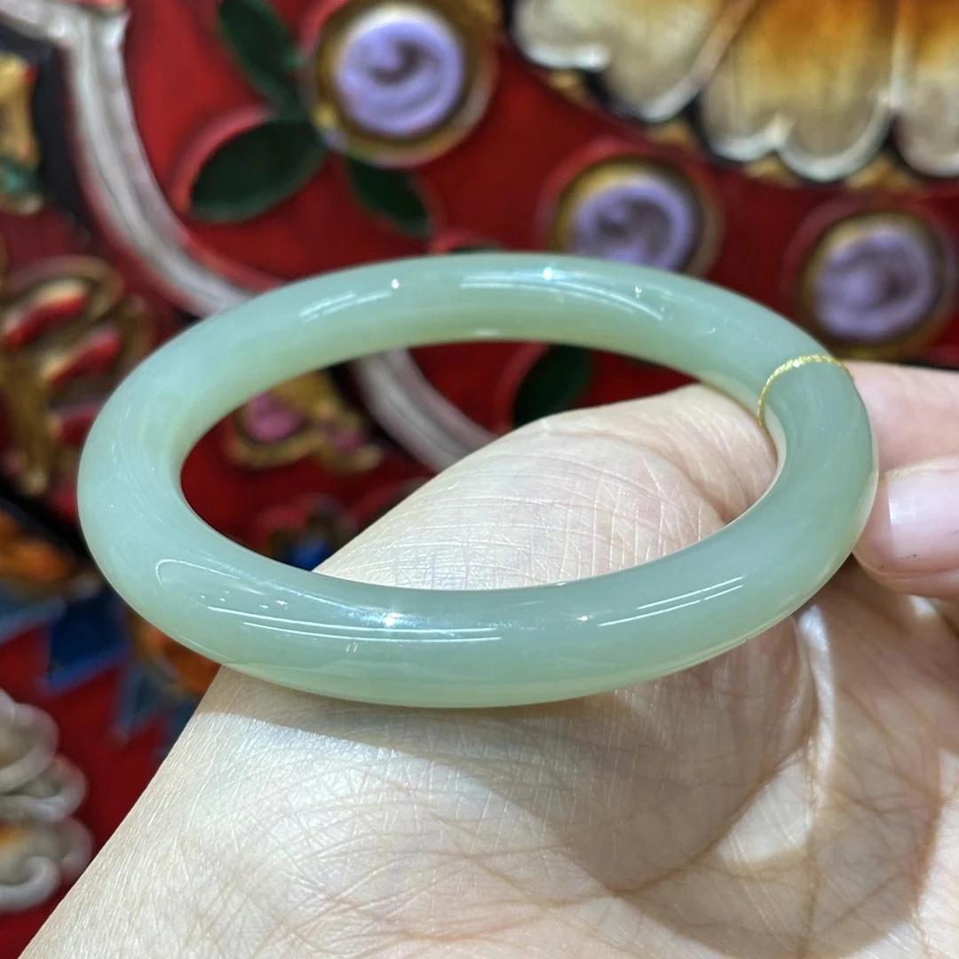 112523wt 和田玉青海料晴水手镯52圈口33.92g