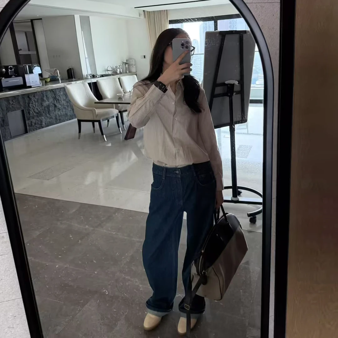 ROMI STUDIO “法式优雅” 肤感棉低饱和宽松条纹衬衣 24SST728