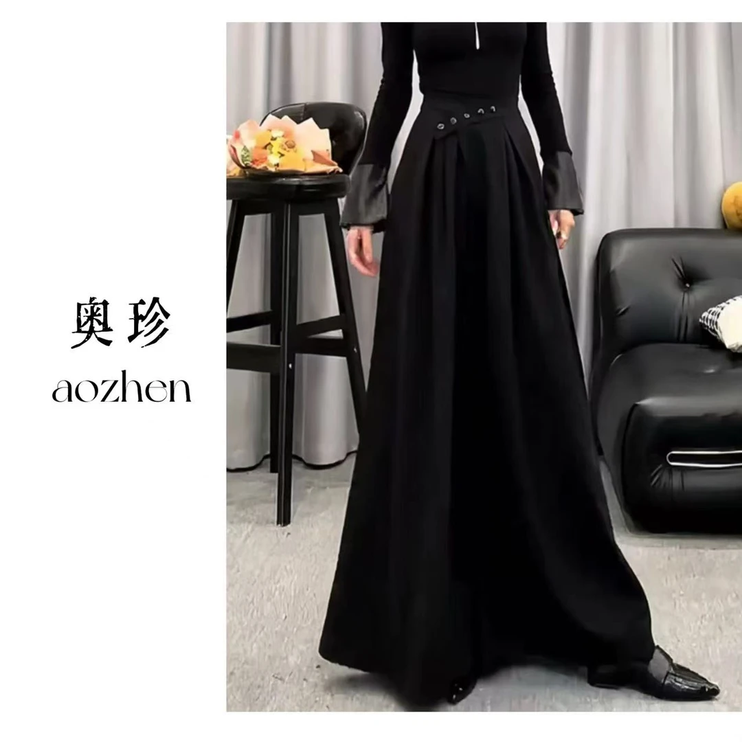 【蚂蚁腰阔腿裤】夏季高级感小众别致设计感黑色高腰垂感西装裤