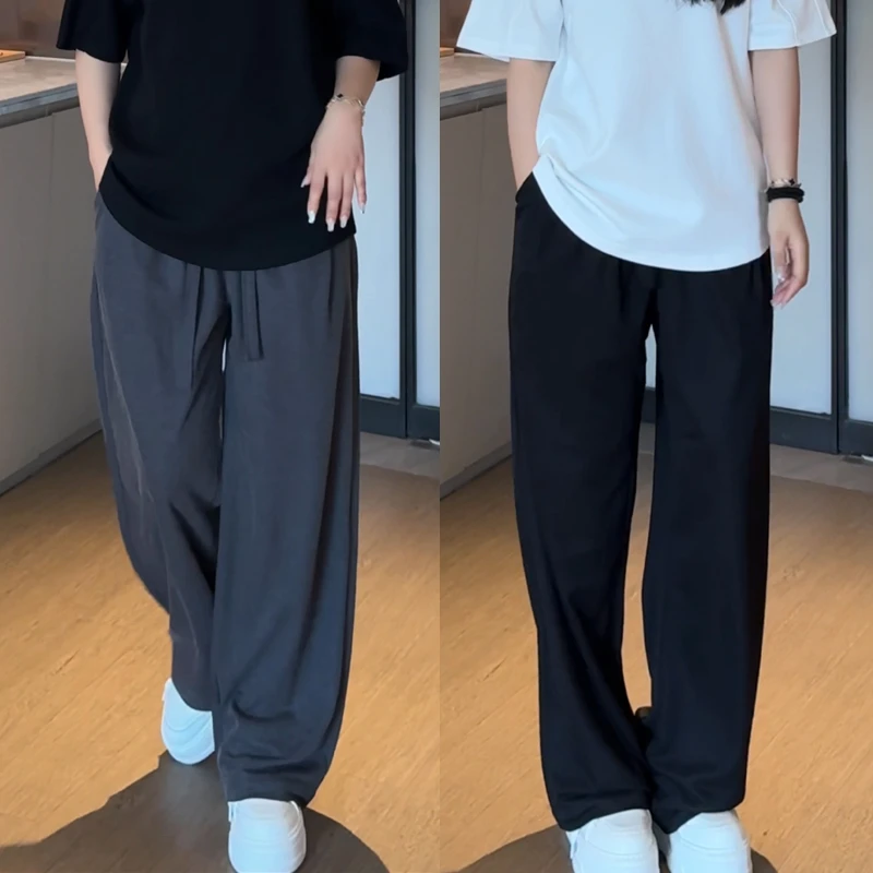 夏季新款男女款冰丝垂坠感直筒休闲宽松显瘦百搭情侣阔腿裤休闲裤