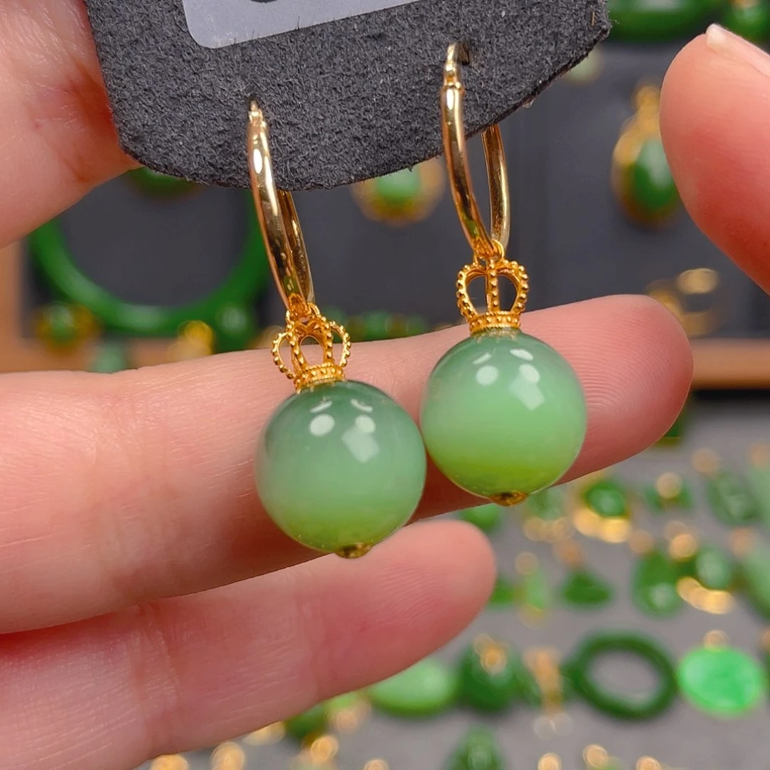 和田玉18K金镶嵌耳饰020