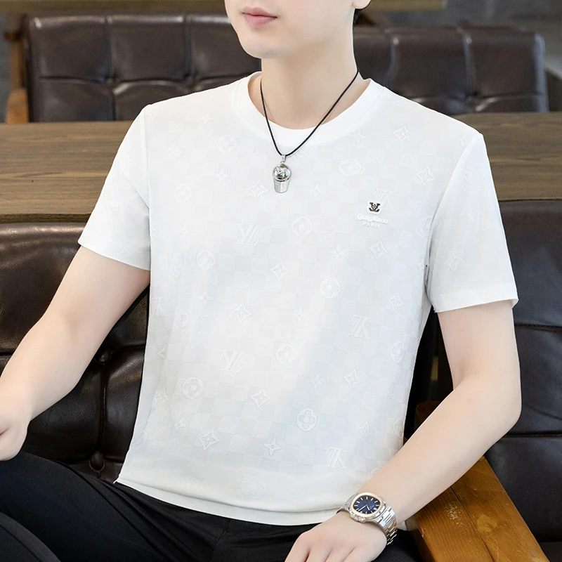 夏季男士上衣短袖青年上班运动透气免烫T恤时尚百搭休闲圆领潮流