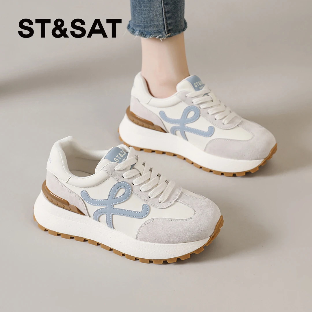 星期六德训鞋女2025秋季超火蓝色阿甘鞋厚底休闲运动鞋显脚小女鞋