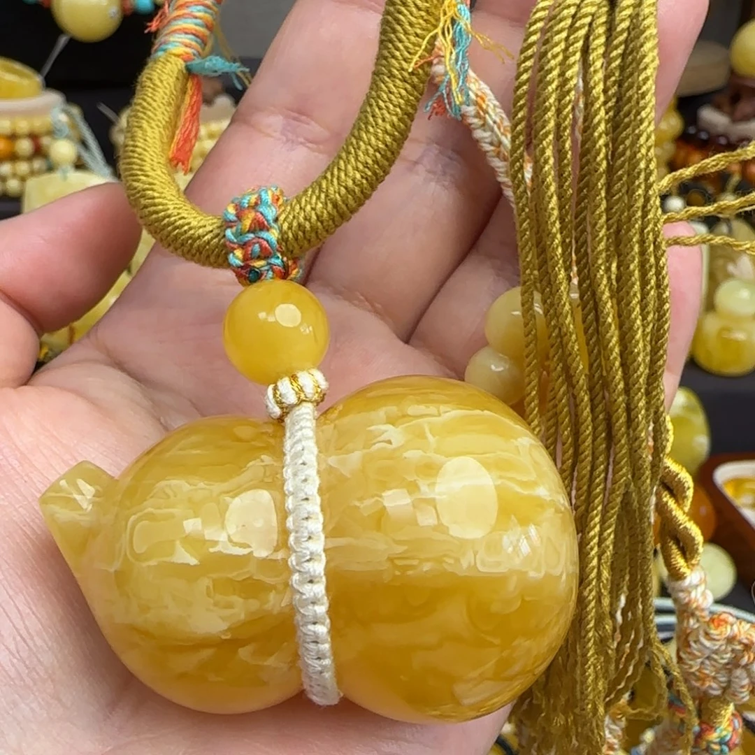 未镶嵌套链琥珀天然俄料虎皮妖花蜜蜡葫芦吊坠