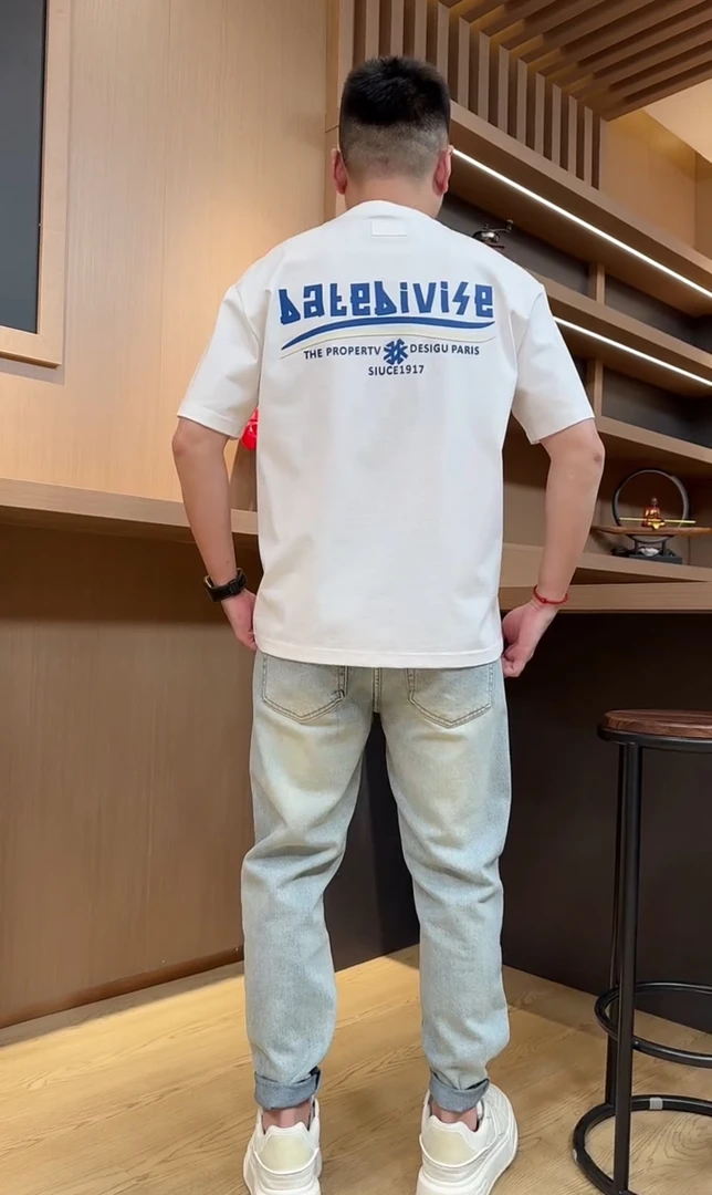 夏季新款男士短袖休闲2025字母印花圆领上衣百搭半袖潮牌打底T恤