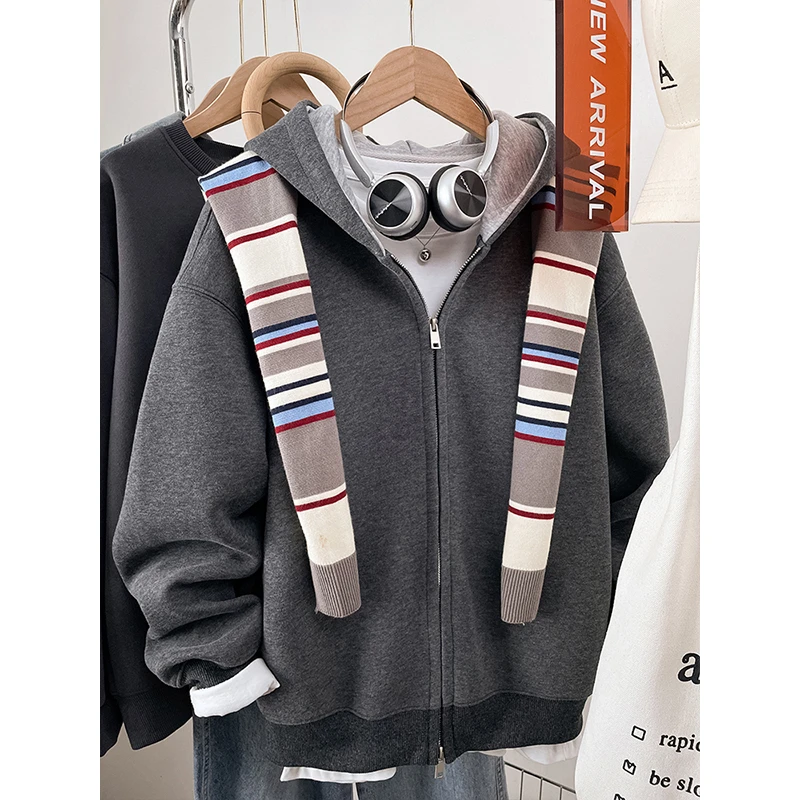 2025秋冬季设计感开衫连帽卫衣女宽松oversize大码胖mm披肩上衣服