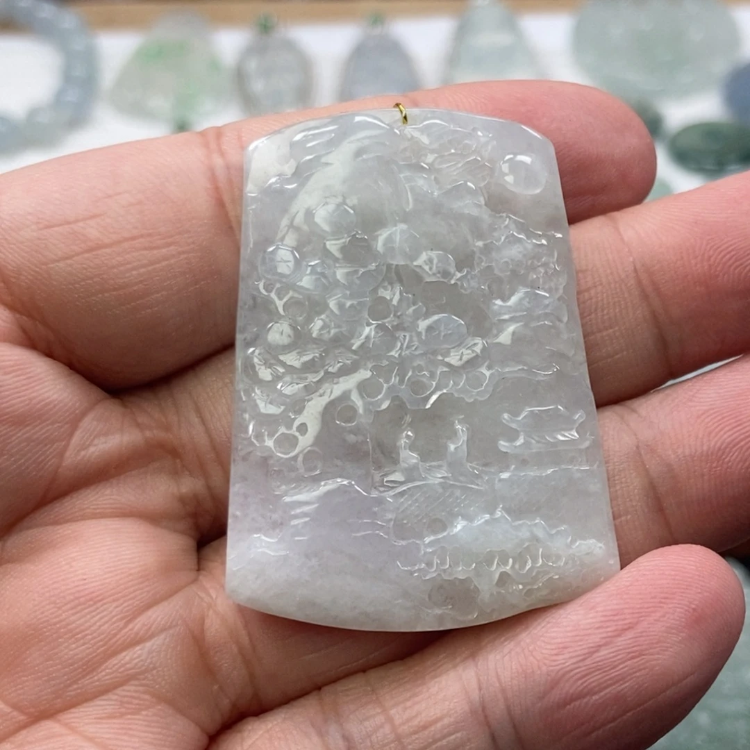 翡翠未镶嵌颈饰山水牌  天然缅甸A货翡翠
