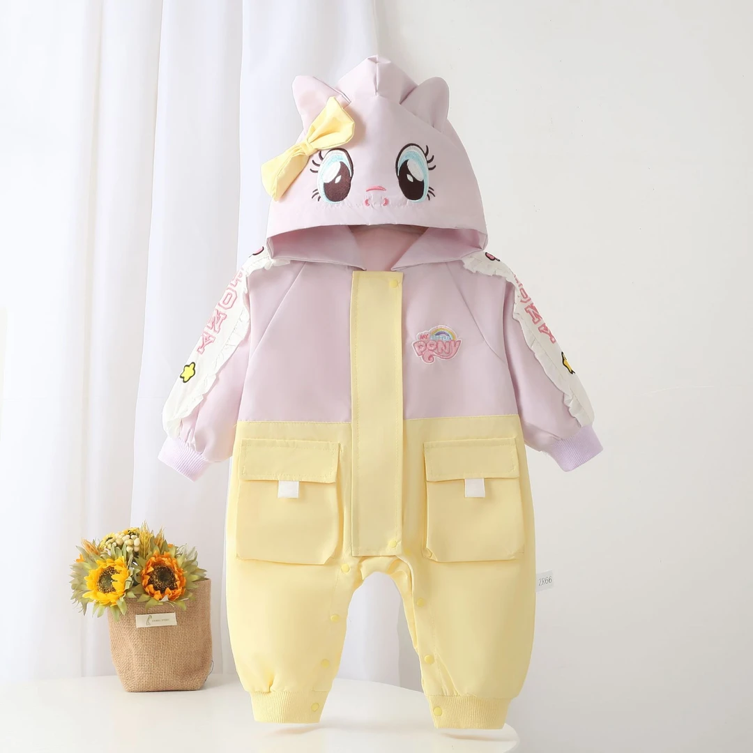 婴幼儿连体衣女宝宝春秋超萌卡通连帽哈衣可爱新款外出爬服