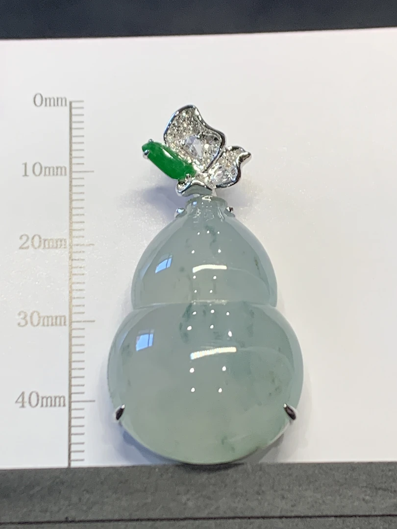 折后缅A翡翠18k真钻吊坠 大号葫芦 整高42 裸30.6-21.3-9mm