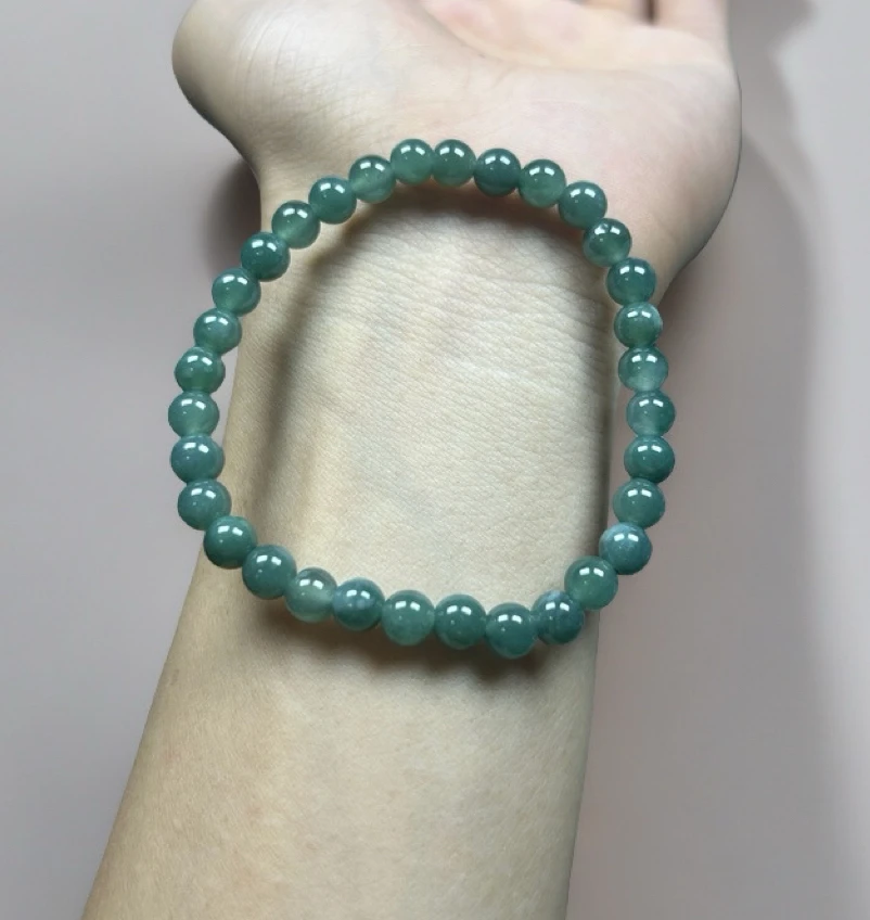 蓝水浅蓝小米珠卡6手串（天然A货翡翠 完美度90以上）