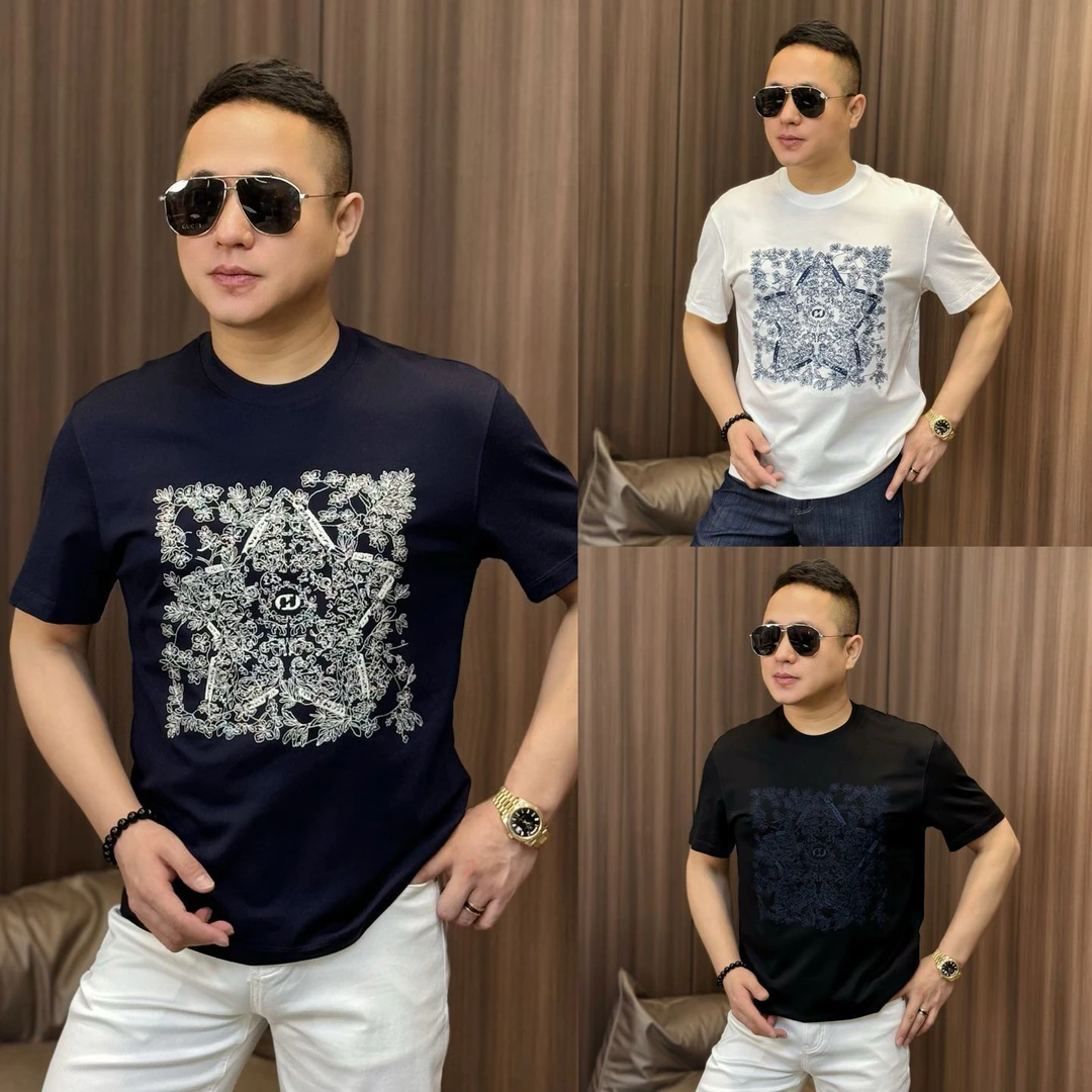 孙先生｜罗盘绣花男士匹马棉半袖时尚潮流圆领半袖T恤6983