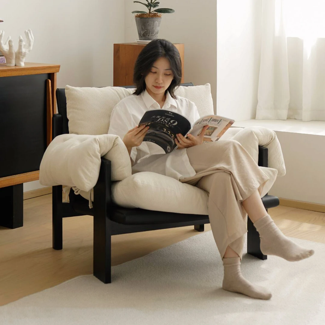 美物俪家懒人沙发复古单人沙发椅设计师厚乳椅客厅休闲靠背椅阳台