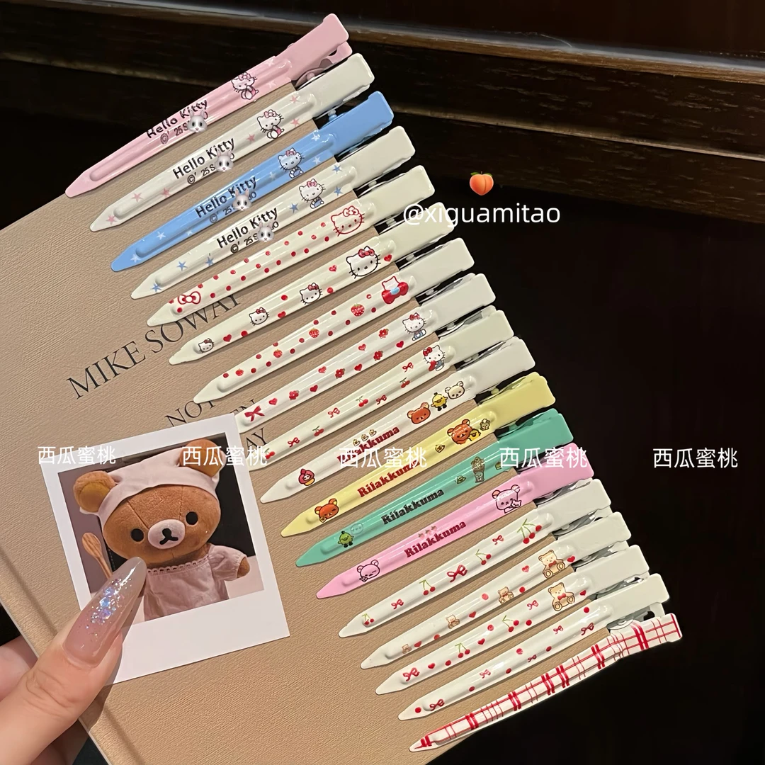 可爱KT猫星星樱桃小熊金属长条发夹夏季新款甜美百搭刘海鸭嘴夹