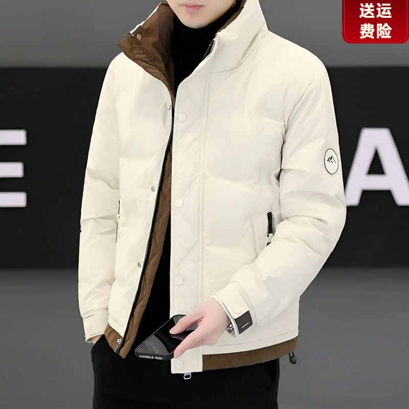 冬季羽绒服男新款加厚保暖韩版青年休闲时尚短款立领白鸭绒外套男