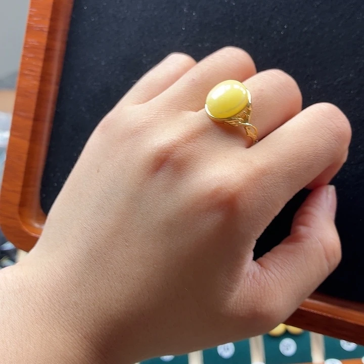 琥珀银S925镶嵌戒指