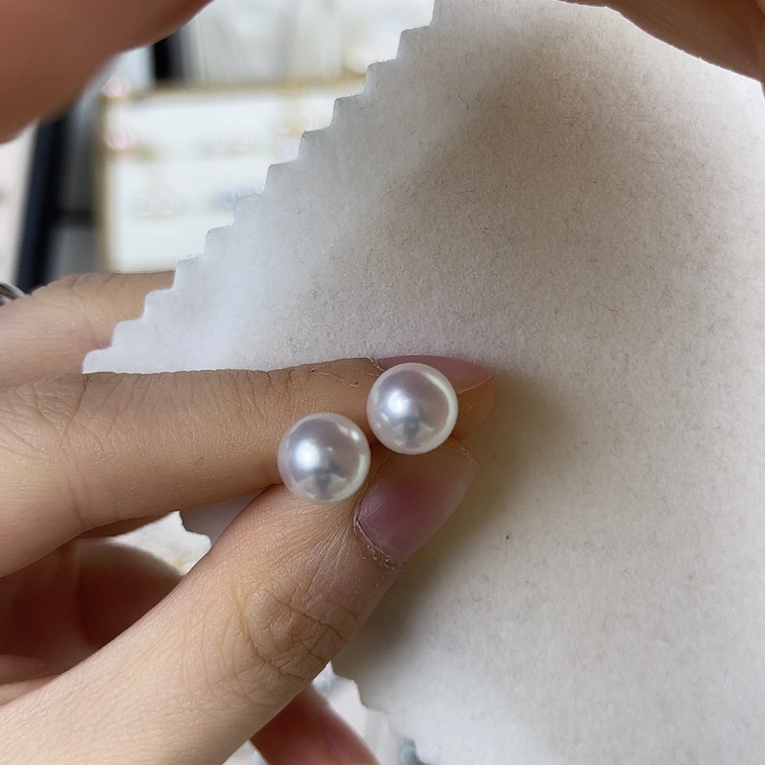 海水珍珠18K金镶嵌耳饰9-10