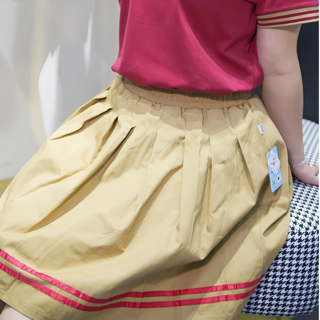 外国语短裙女款春秋百褶裙学院风条纹半身裙百搭半裙卡其时尚休闲