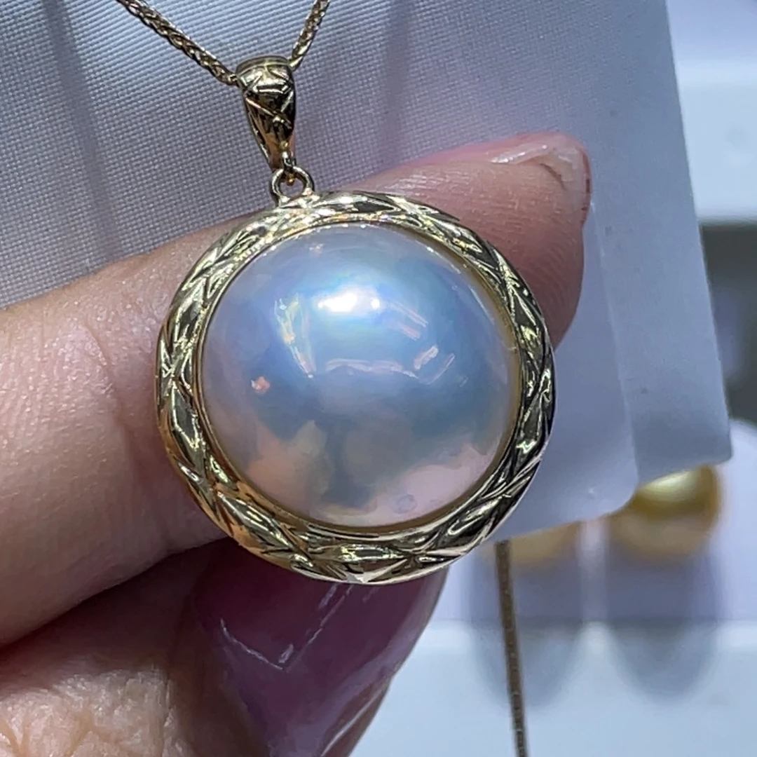 18K金镶嵌吊坠(赠链)拼合珍珠（马贝珠）20-21mm万能扣