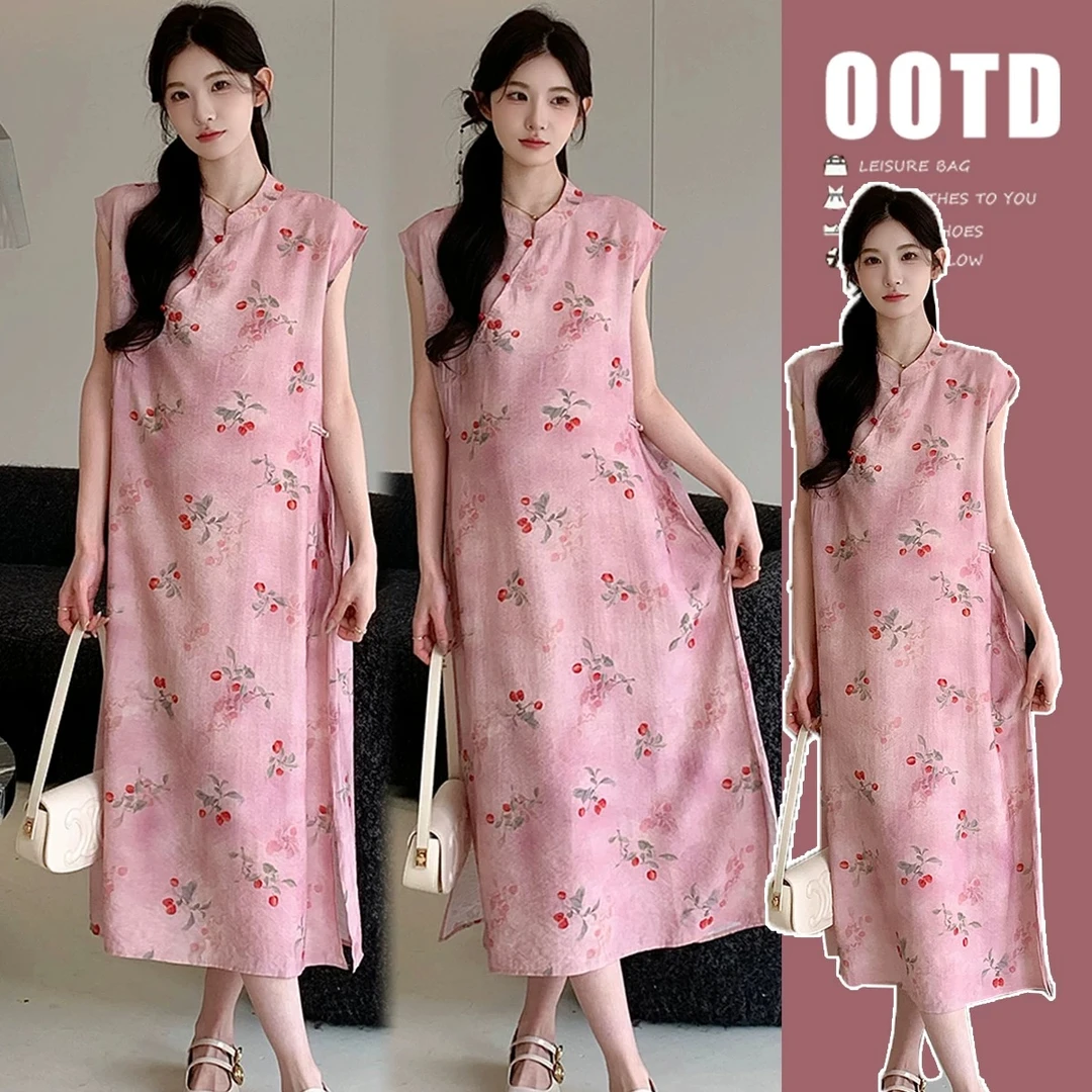 孕妇夏装连衣裙2025新款夏天新中式国风无袖旗袍夏季时尚长款裙子