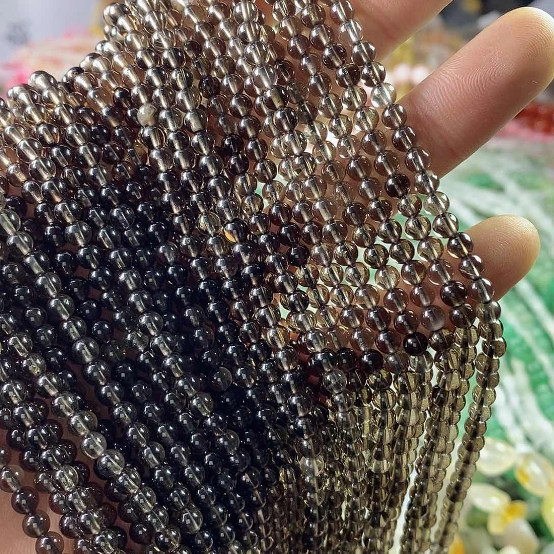 玛瑙/玉髓珠宝半成品合金一条天然4mm茶晶透体圆珠A级