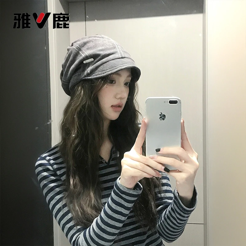 日系复古水洗棉布冷帽女2025秋冬新款显脸小休闲百搭鸭舌贝雷帽男