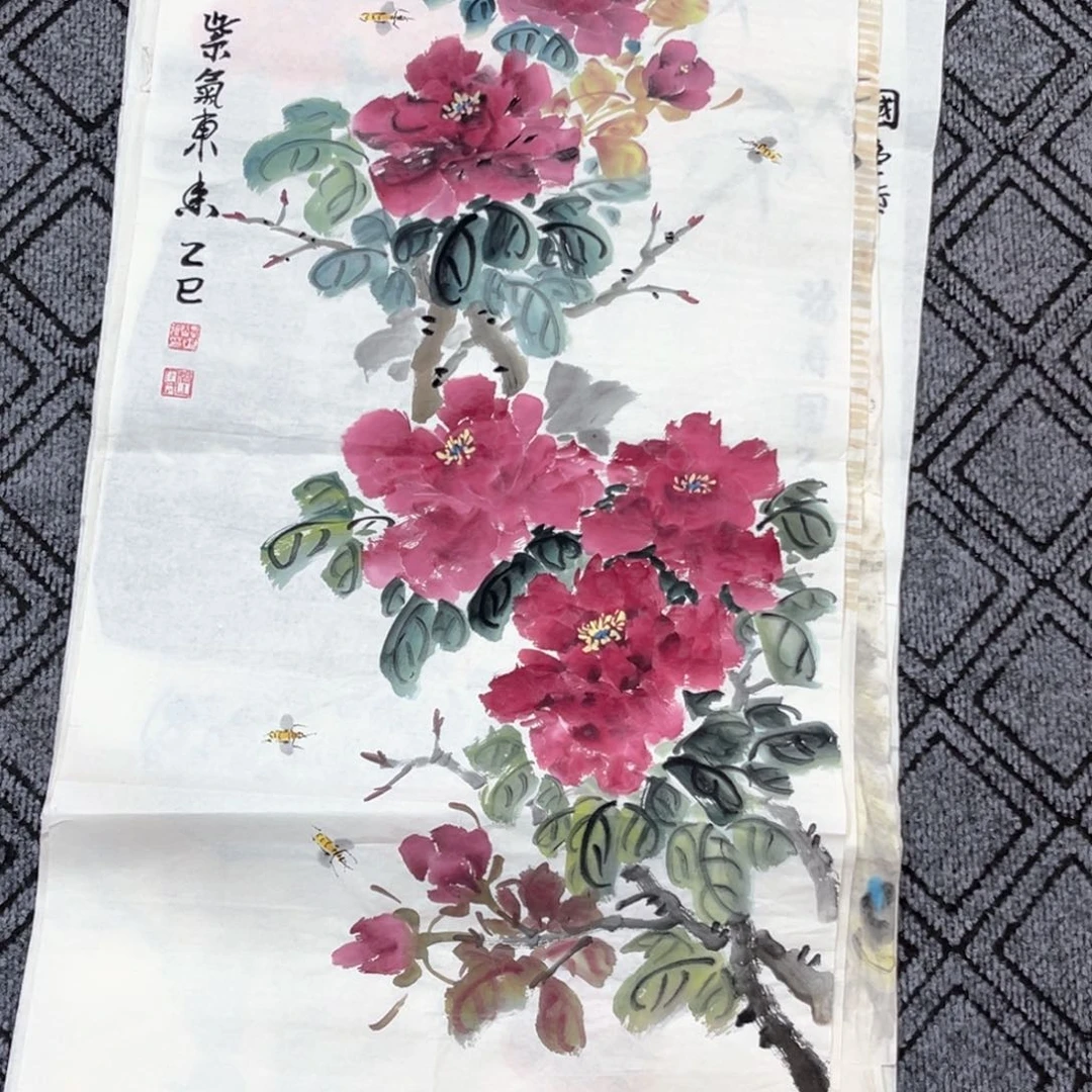 国画谭老师三尺花鸟作品