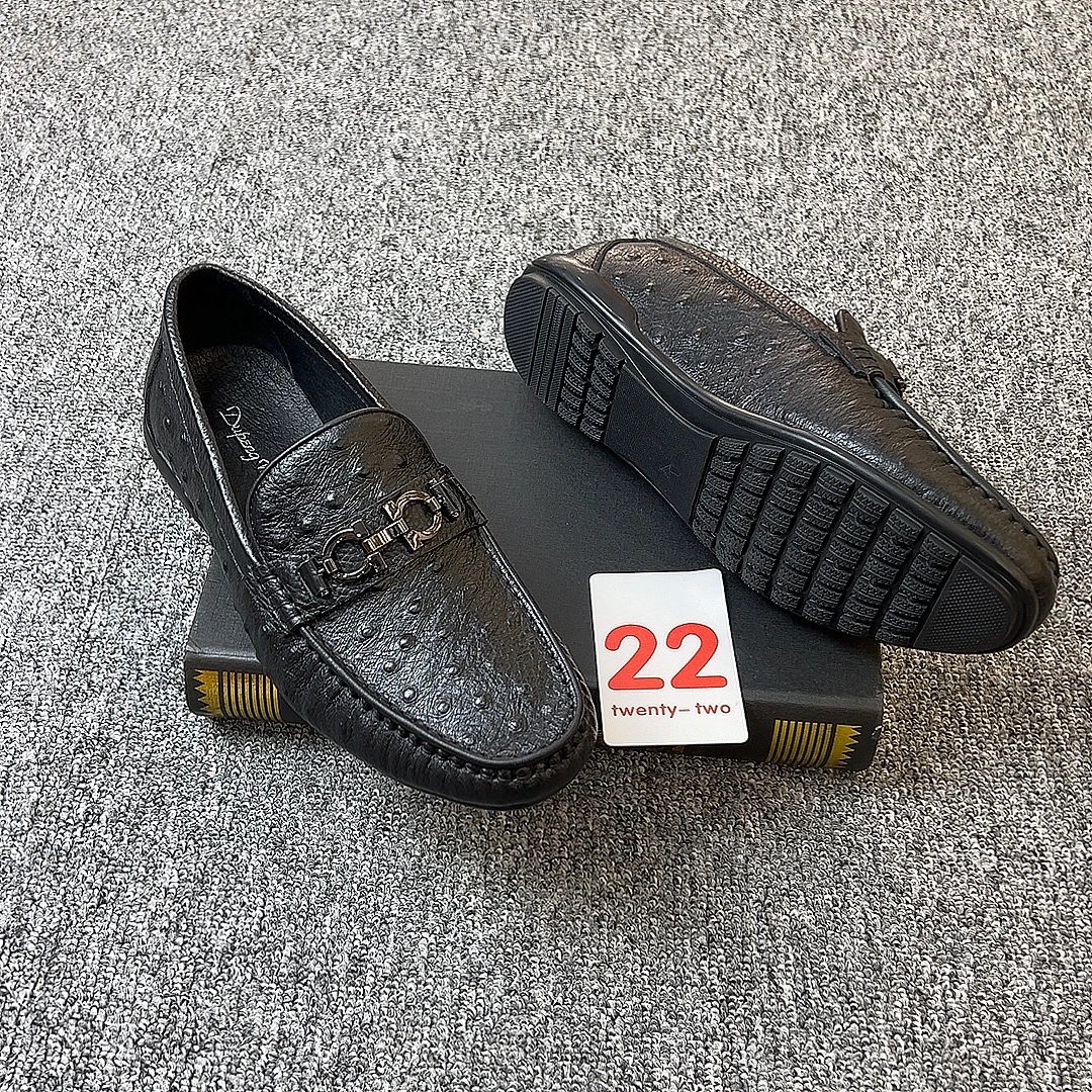 37码起鸵鸟粒豆豆鞋男士舒适夏季百搭黑色软底单鞋休闲鞋皮鞋真皮