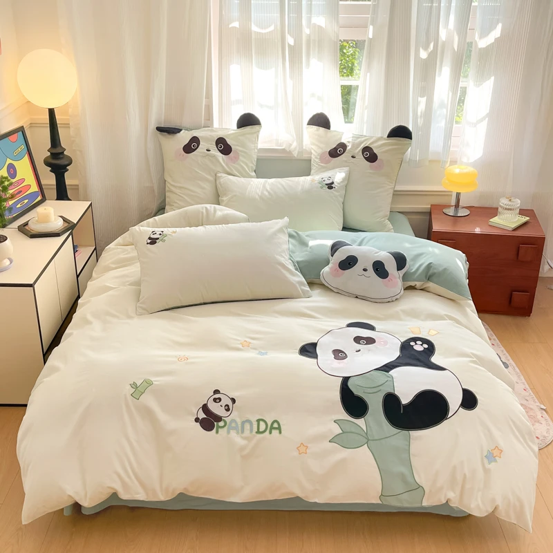 纯棉100%棉刺绣全棉刺绣三件套四件套可爱风公主风学生宿舍套件