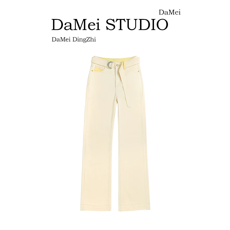 MDE.欧若风黄梨冰沙色9899新款显瘦宽松窄版高腰显瘦直筒牛仔裤女