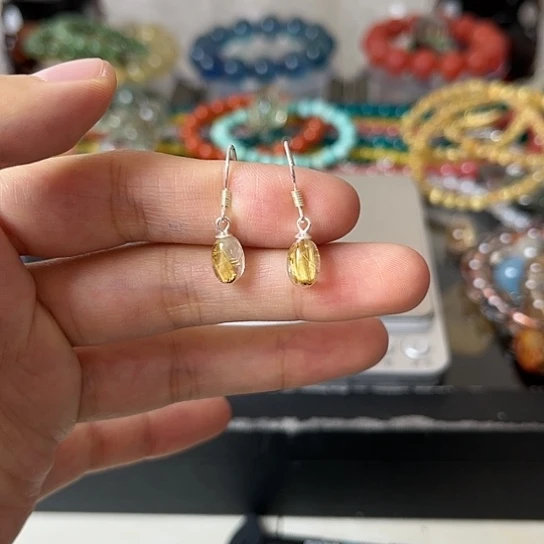 水晶耳饰银S925镶嵌矿坑