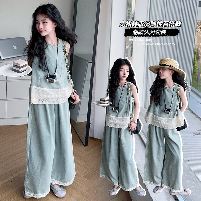 女童夏季无袖套装2025新款女孩大童韩系穿搭儿童夏装高级感两件套