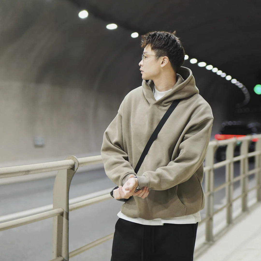 【那空】25S春款oversize抓绒高街潮牌宽松休闲运动连帽卫衣