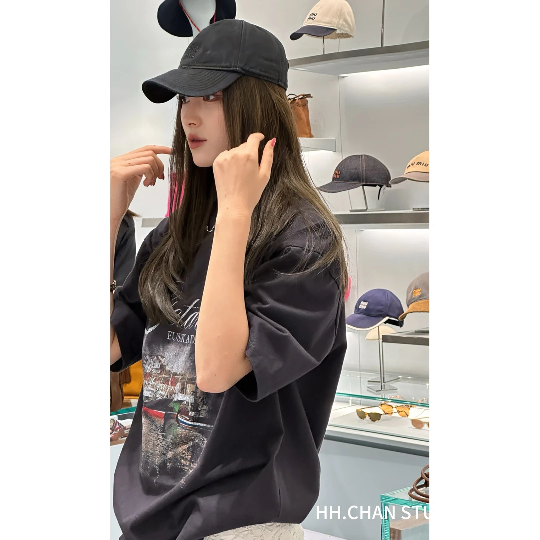 HH.CHAN“威尼斯”100%棉2025春夏B家新款重工印花宽松圆领短袖