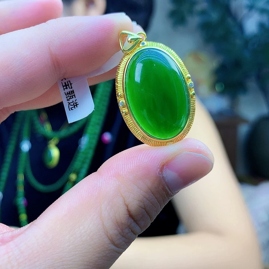 吊坠(不含链)银S925镶嵌和田玉（碧玉）吊坠