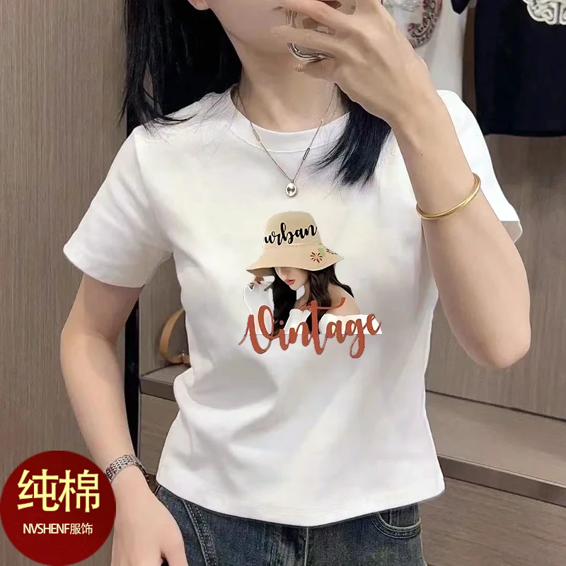 纯棉印花短袖t恤女夏季新款宽松百搭显瘦短款小个子打底上衣ins