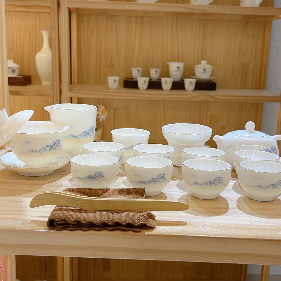 【御瓷斋】羊脂玉瓷江山如画套装16头