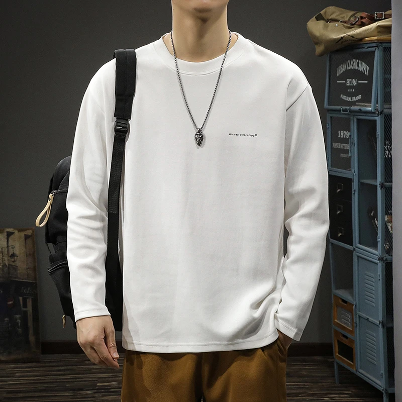 U&PURA美式重磅上衣纯色长袖男2025春季新款内搭百搭舒适简约时尚