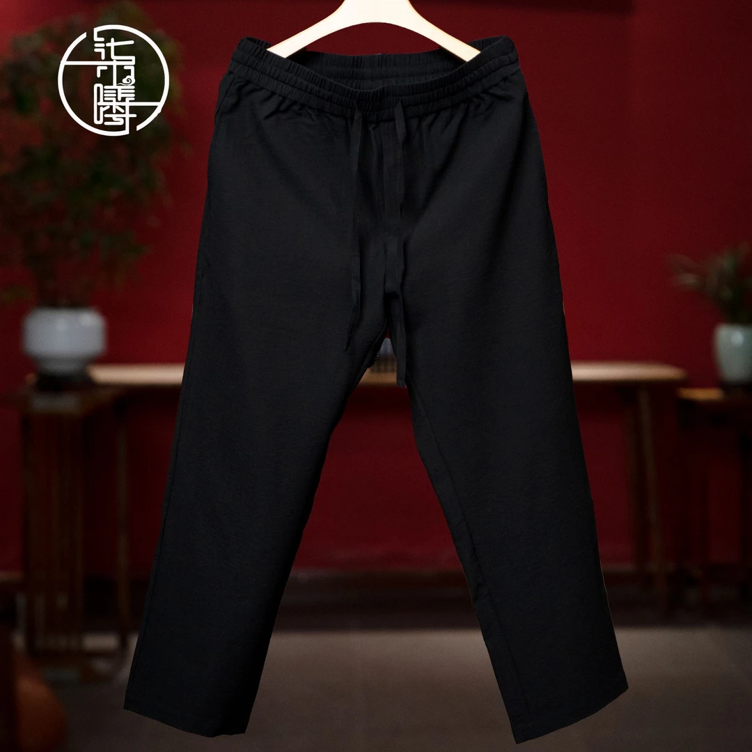 Sevensee/柒曦华服男士中国风唐装休闲裤黑色宽松男裤男款裤子