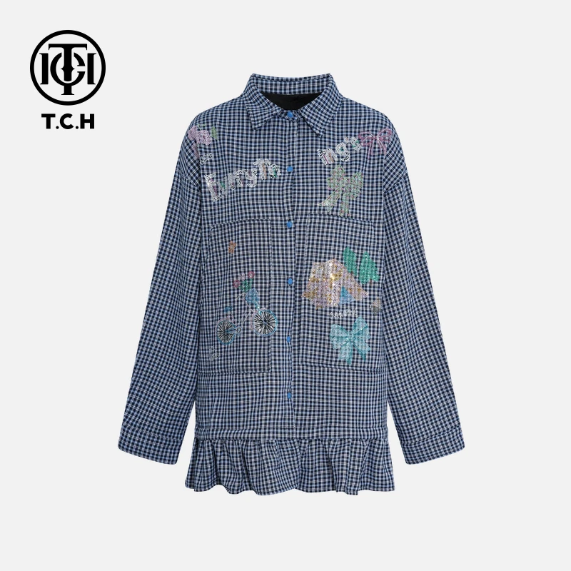TCH私服秋冬加绒加厚慵懒风烫钻时尚淑女气质连衣裙T75D30E1002